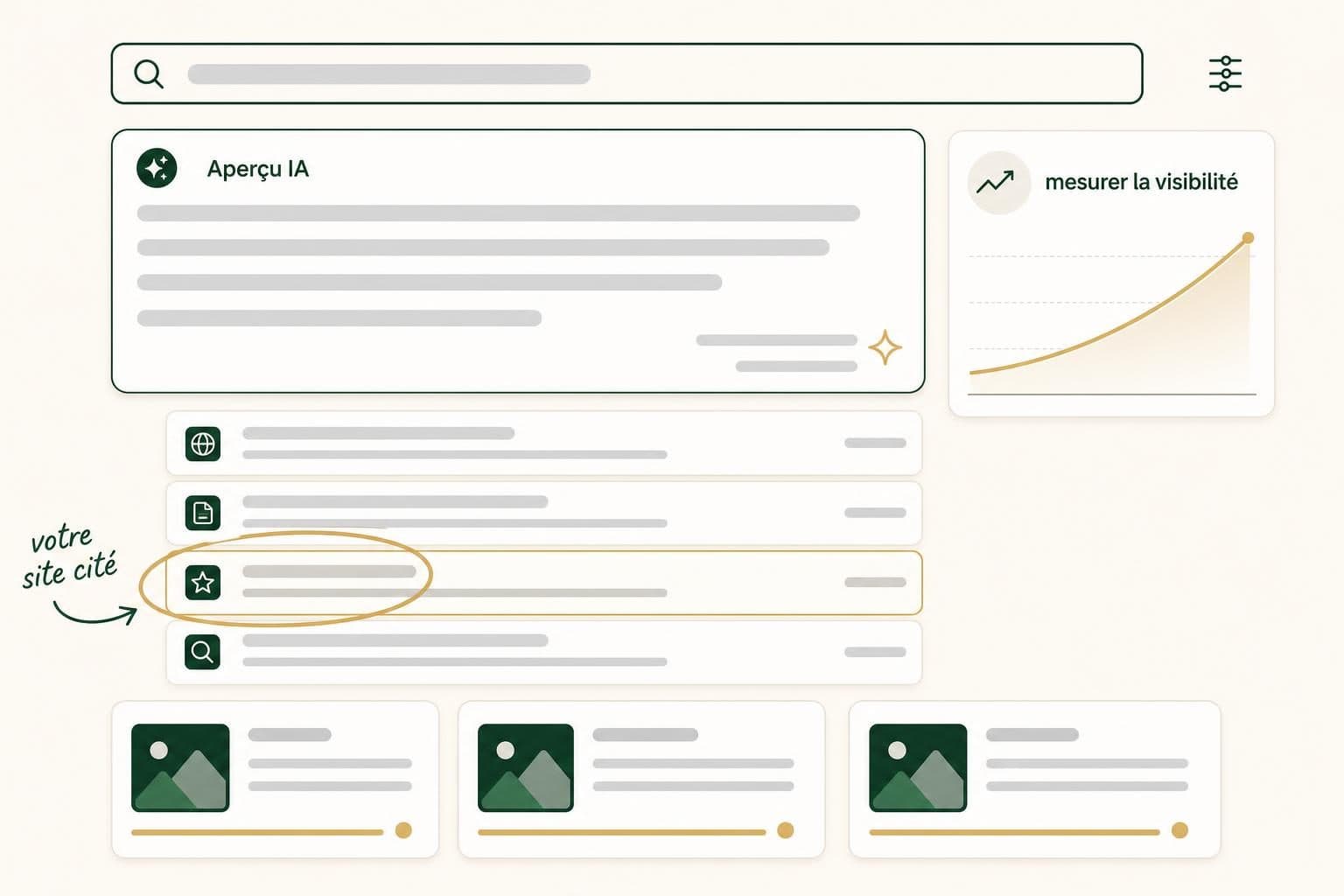 Capture schématique d’une interface de recherche/IA avec un encadré « Aperçu IA ».